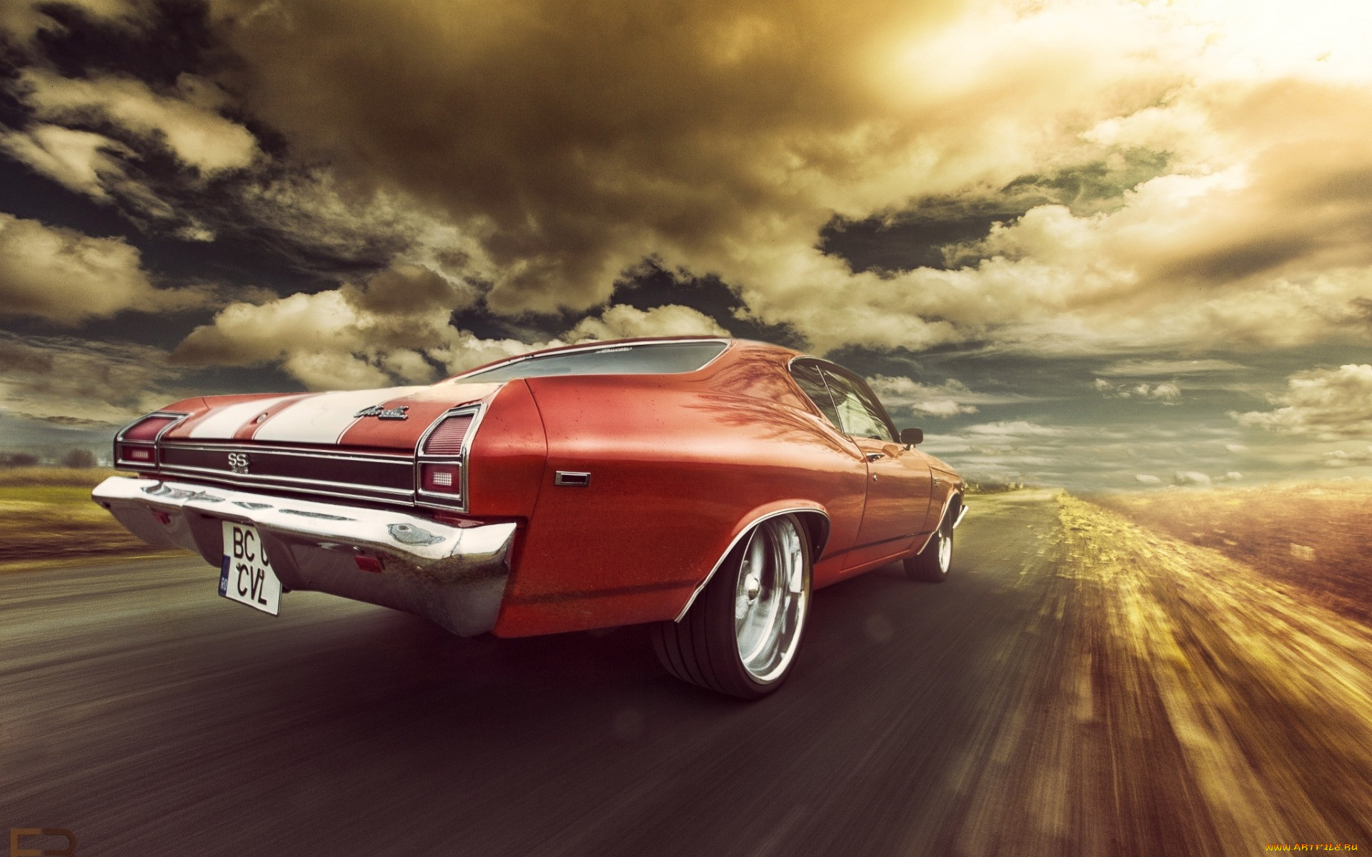 , chevrolet, 1969, ss, chevelle, speed, orange, rear